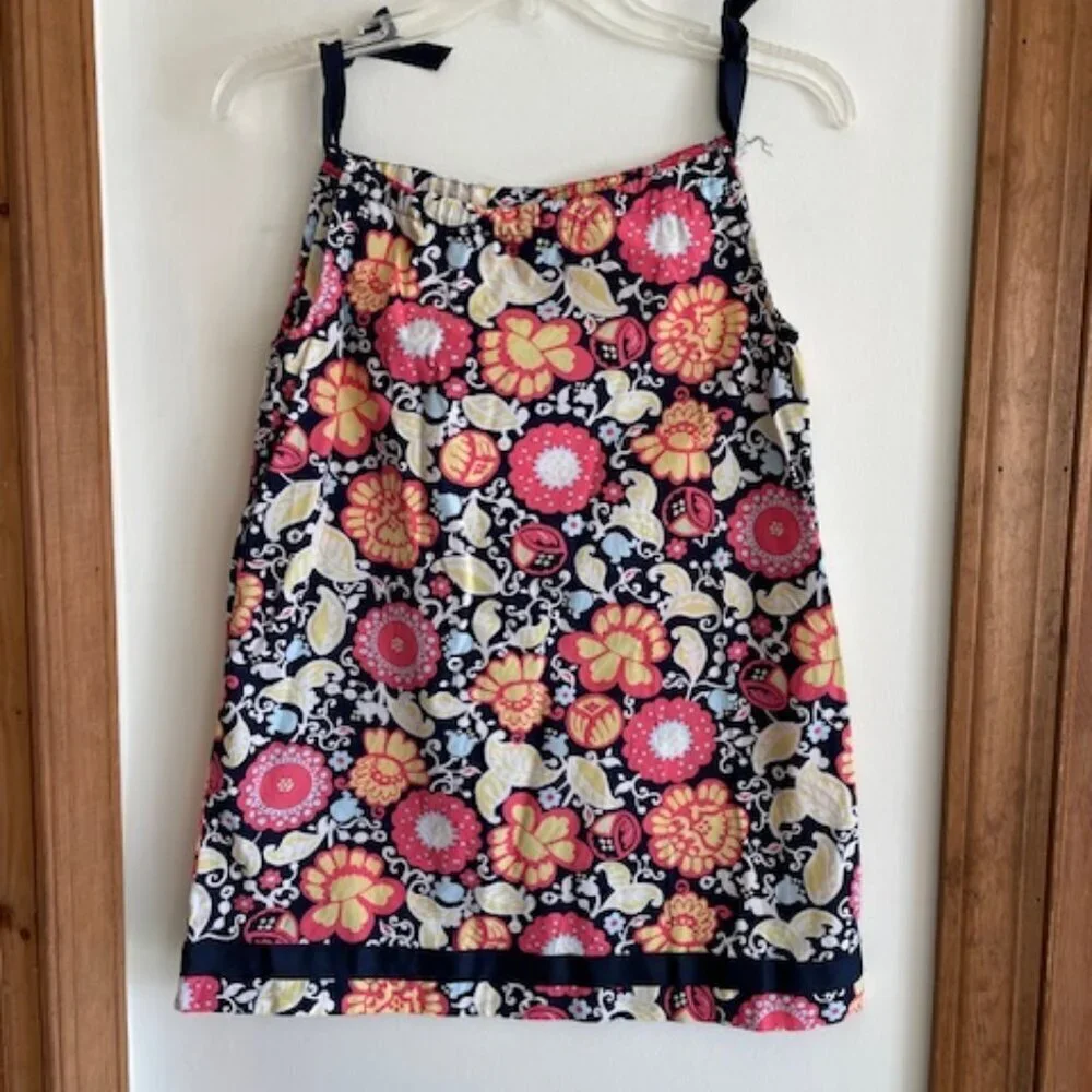 HANNA ANDERSSON Navy Floral Pillowcase Sleeveless Ribbon Dress 120 6-7